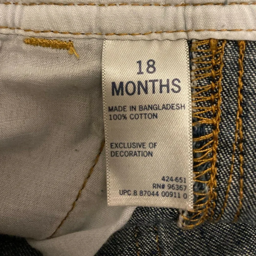 OshKosh Kids 18M Blue Jean Denim Green Plaid Check Lined Cuff Overalls